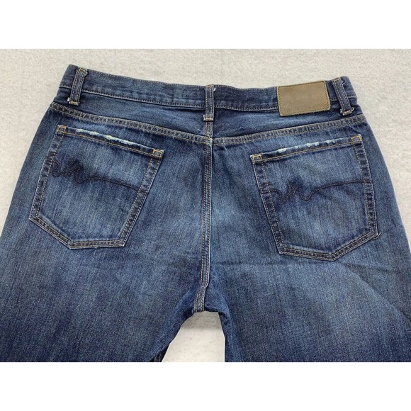 VTG Perry Ellis Denim Jeans Men's Size 34X30 Blue Factory Distressed Bootcut - Picture 11 of 16